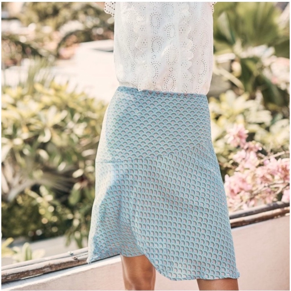 Boden Blue Scallop Print Mini Skirt Flowy Pull On Summer Womens 8R